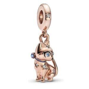 Rose Gold Cat Charm with Crystals